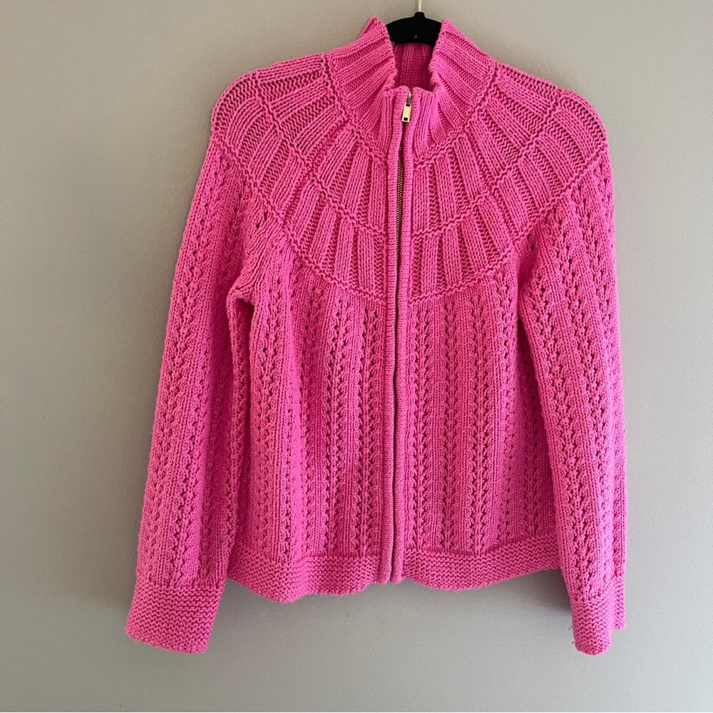 Talbots Pink Mixed Stitch Cardigan Full Zip Chunky Oversized Size Small